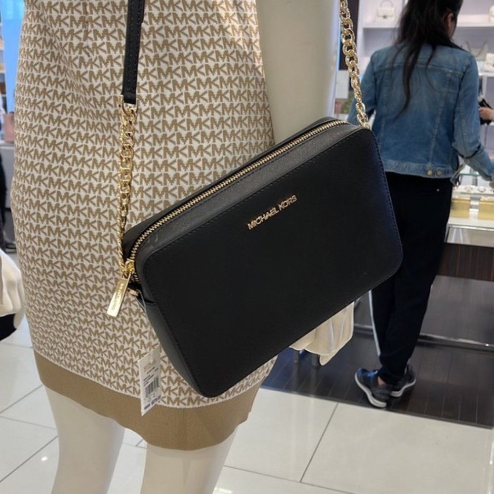 Michael Kors Jet Set Item Large East West Zip Crossbody Leather Black - Picture 16 of 16